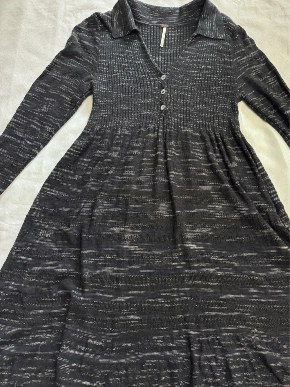 Free People Rain or Shine Fit and Flare Lightweight Sweater Dress Black Small